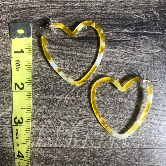 Acetate Heart Shaped Hoop Tortoise Earrings Yellow - Picture 4 of 6